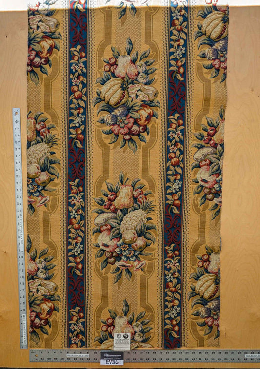 20 EV36 Scalamandre Fruits De La Passion Multi on Gold Stripe Cotton Botanical Neoclassical 1.9 yds  x 29"W