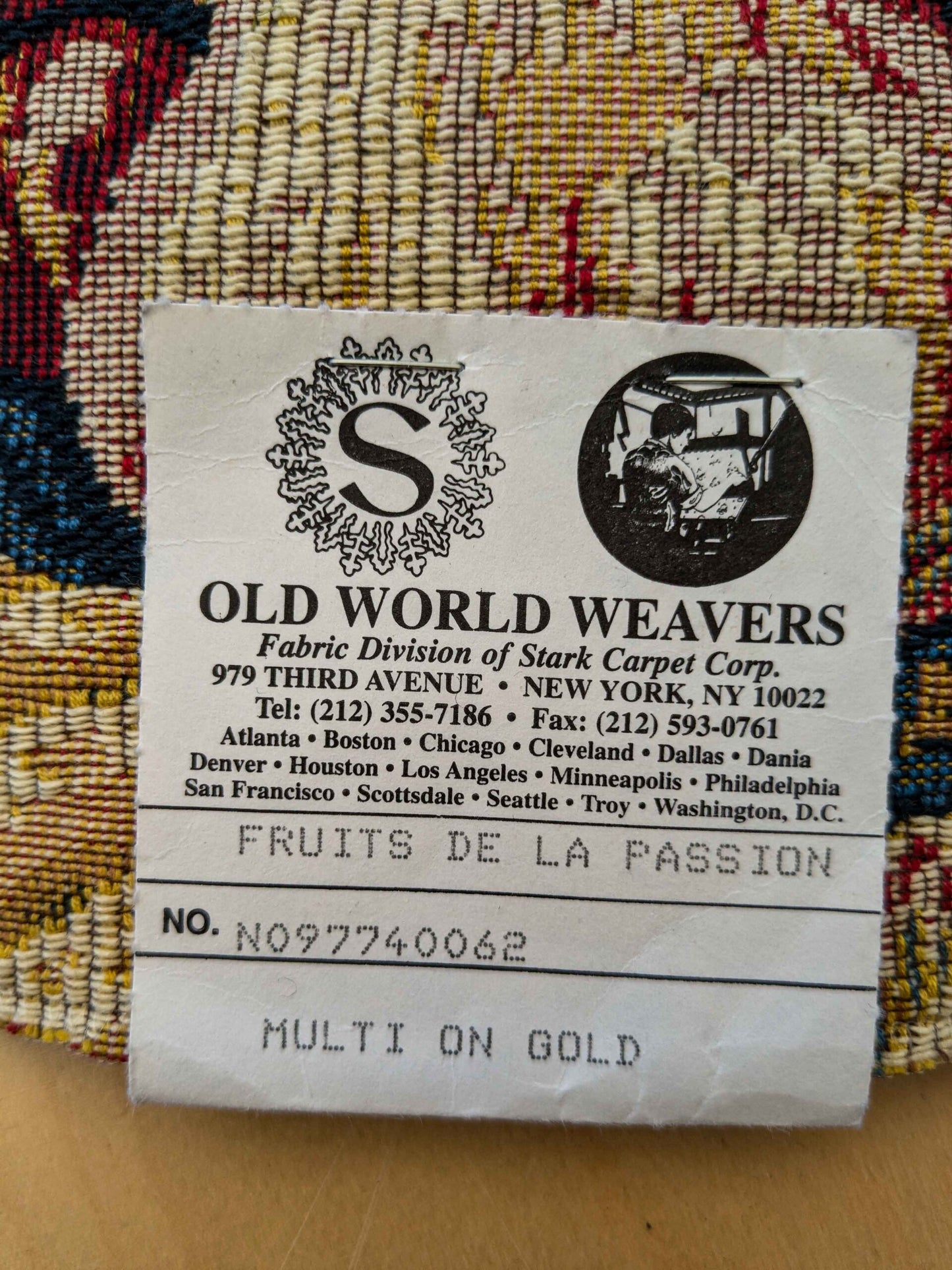 20 EV36 Scalamandre Fruits De La Passion Multi on Gold Stripe Cotton Botanical Neoclassical 1.9 yds  x 29"W