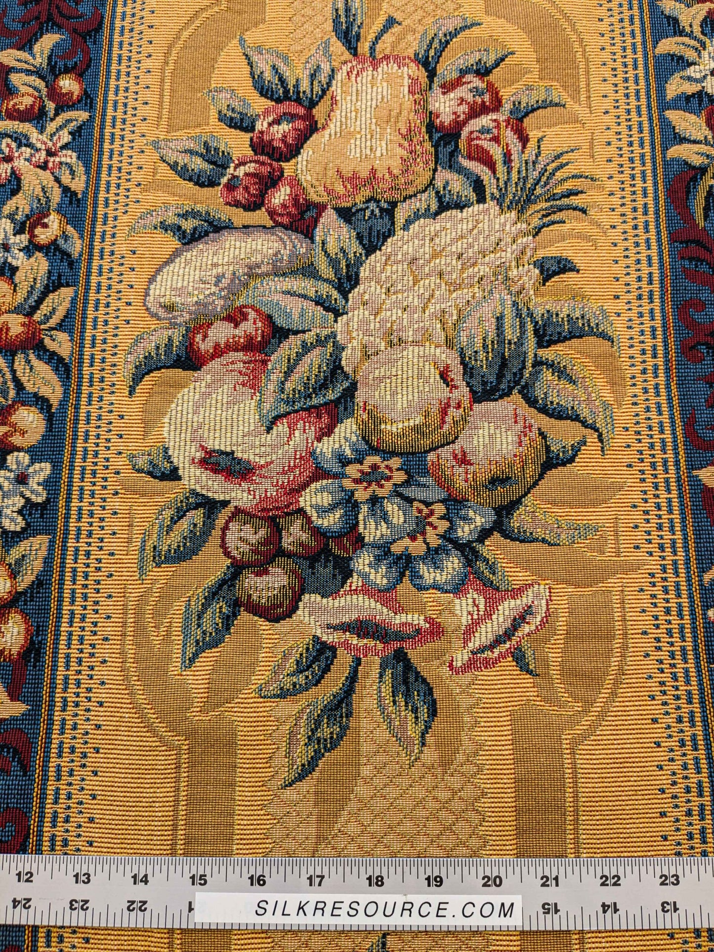 20 EV36 Scalamandre Fruits De La Passion Multi on Gold Stripe Cotton Botanical Neoclassical 1.9 yds  x 29"W