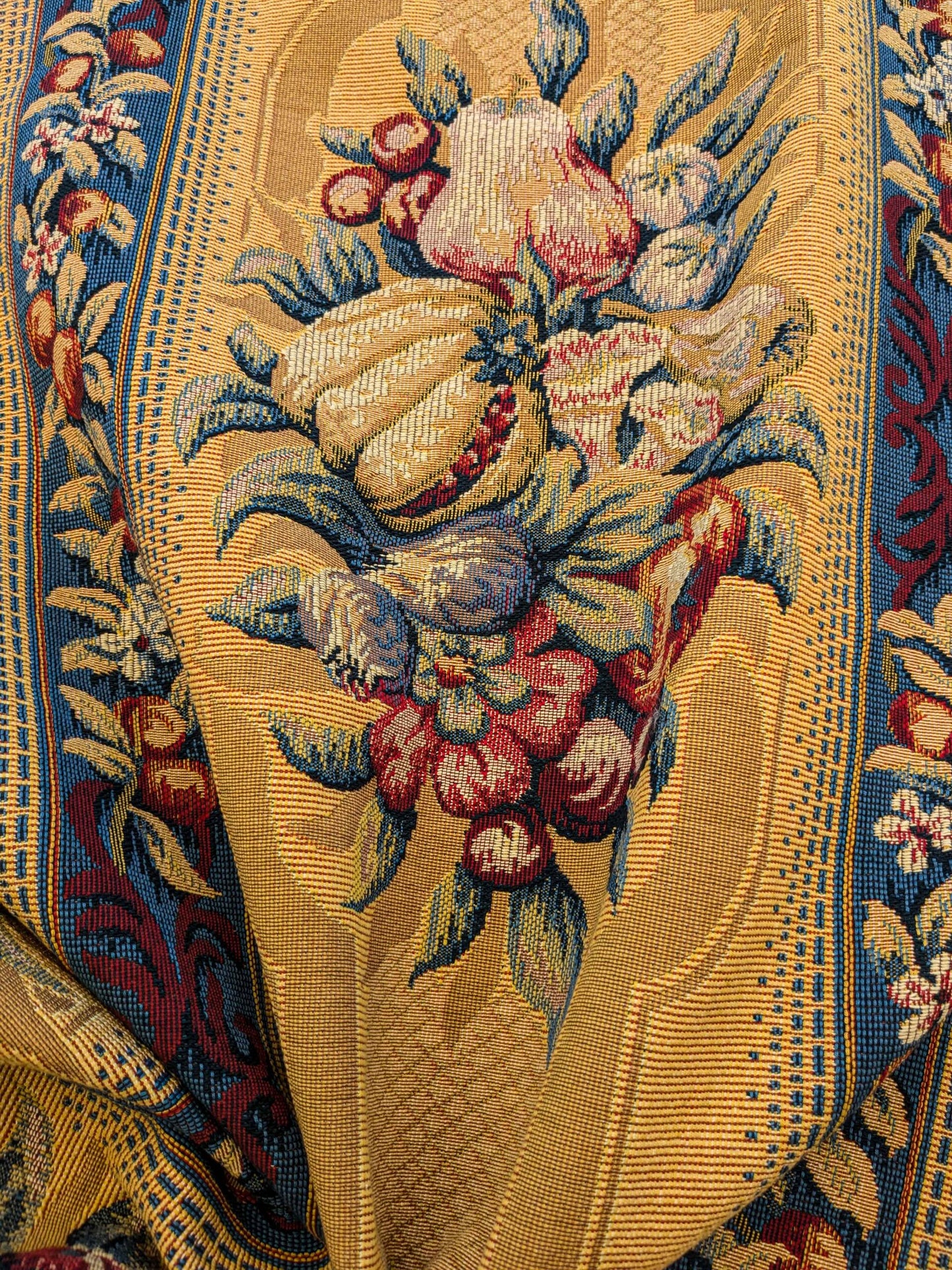 20 EV36 Scalamandre Fruits De La Passion Multi on Gold Stripe Cotton Botanical Neoclassical 1.9 yds  x 29"W