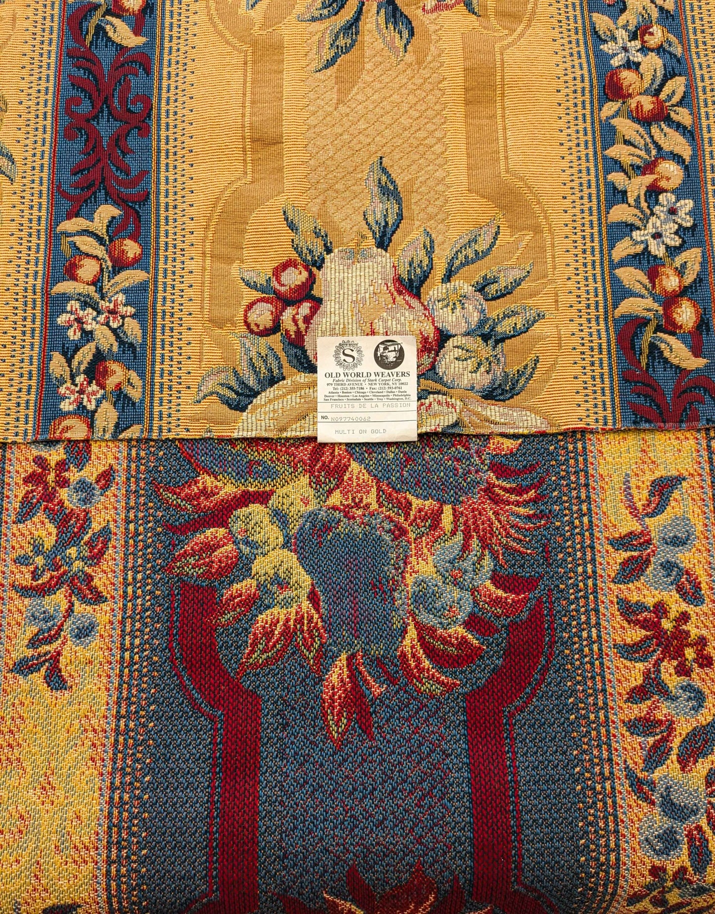 19 EV36 Scalamandre Fruits De La Passion Multi on Gold Stripe Cotton Botanical Neoclassical 1.8 yds x 28"W