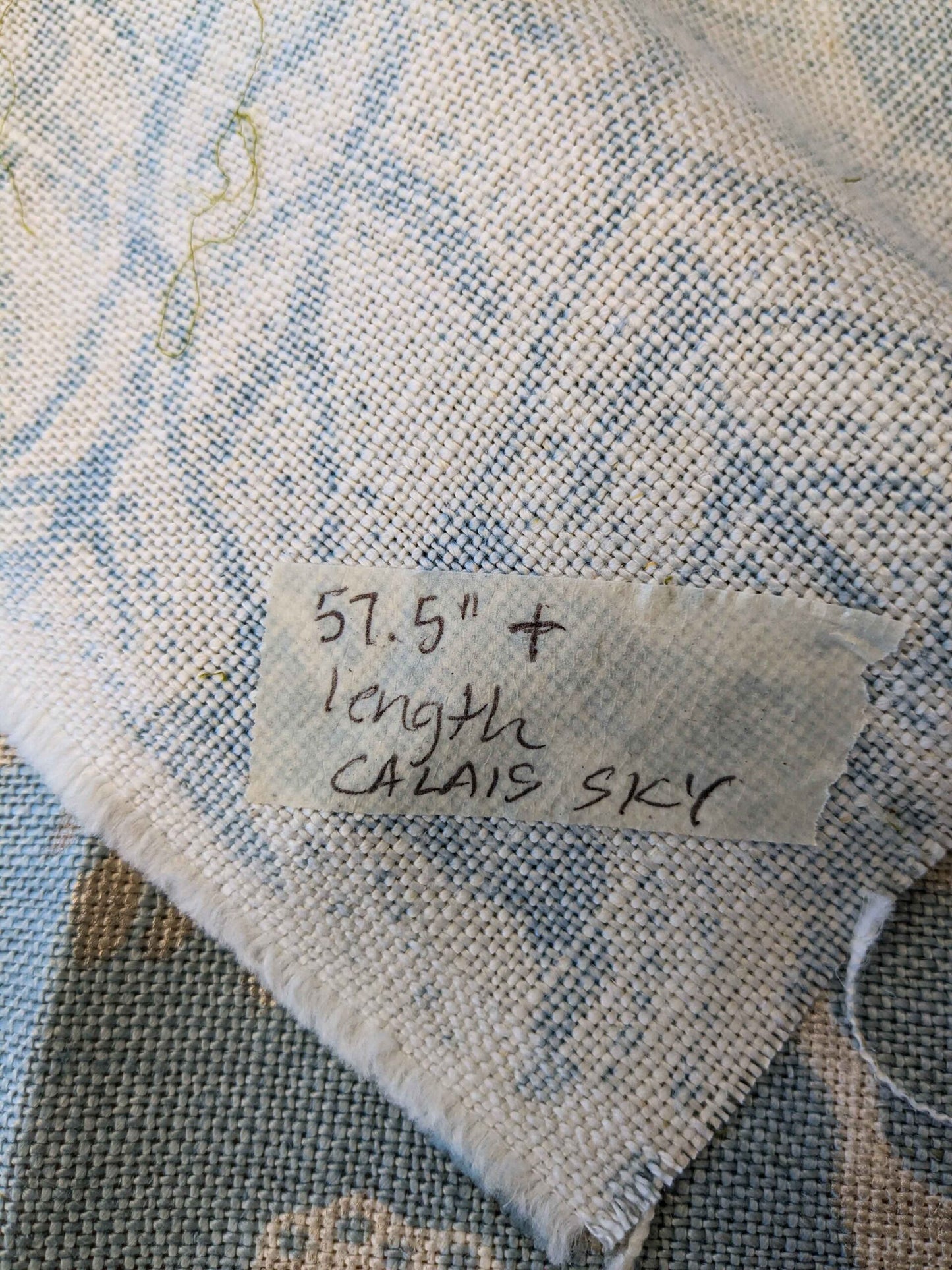 22 EV36 CALAIS LINEN PRINT in Sky Blue Mediterranean Pomegranate Block Print Heavy Linen 40”L x56” wide MSRP USD300+/y