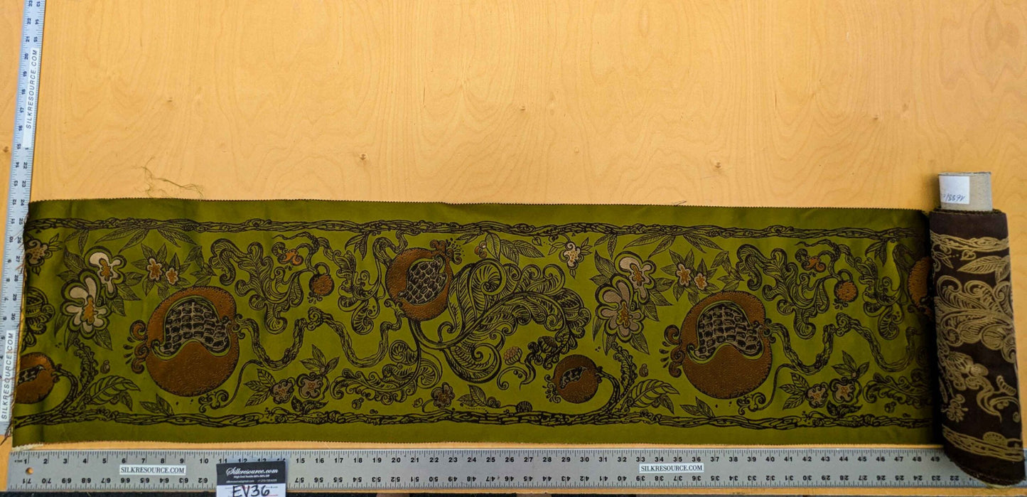 Trim by yard Botanical Pomegranate Green Black Orange Fruits Botanical Floral 12"width SKU 23 EV36