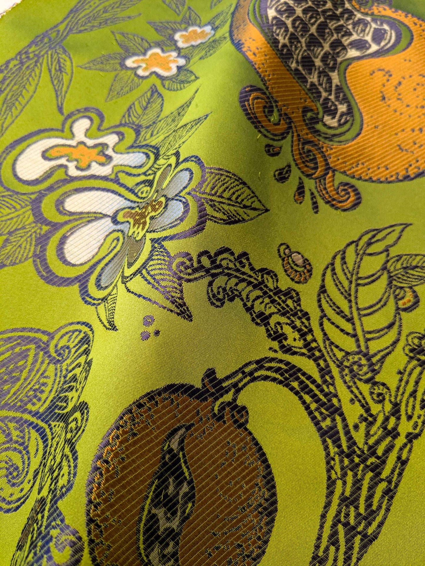 Trim by yard Botanical Pomegranate Green Black Orange Fruits Botanical Floral 12"width SKU 23 EV36