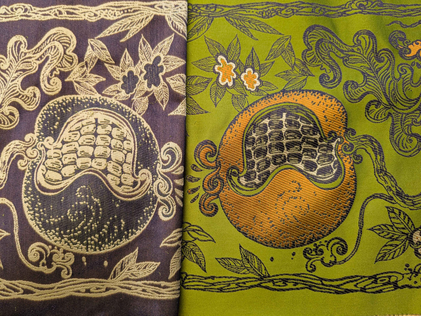 Trim by yard Botanical Pomegranate Green Black Orange Fruits Botanical Floral 12"width SKU 23 EV36