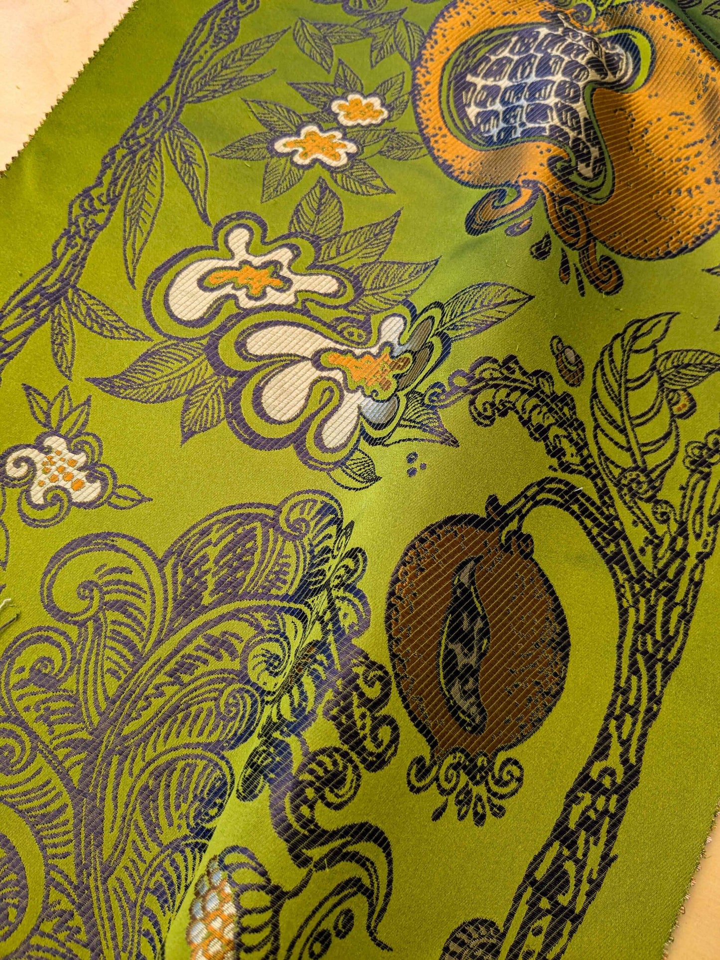 Trim by yard Botanical Pomegranate Green Black Orange Fruits Botanical Floral 12"width SKU 23 EV36