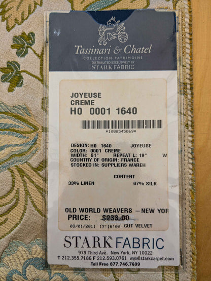 24 EV36 Tassinari and Chatel Joyeuse Creme Cut Velvet Linen Silk Beige Botanical Floral 25"x25"