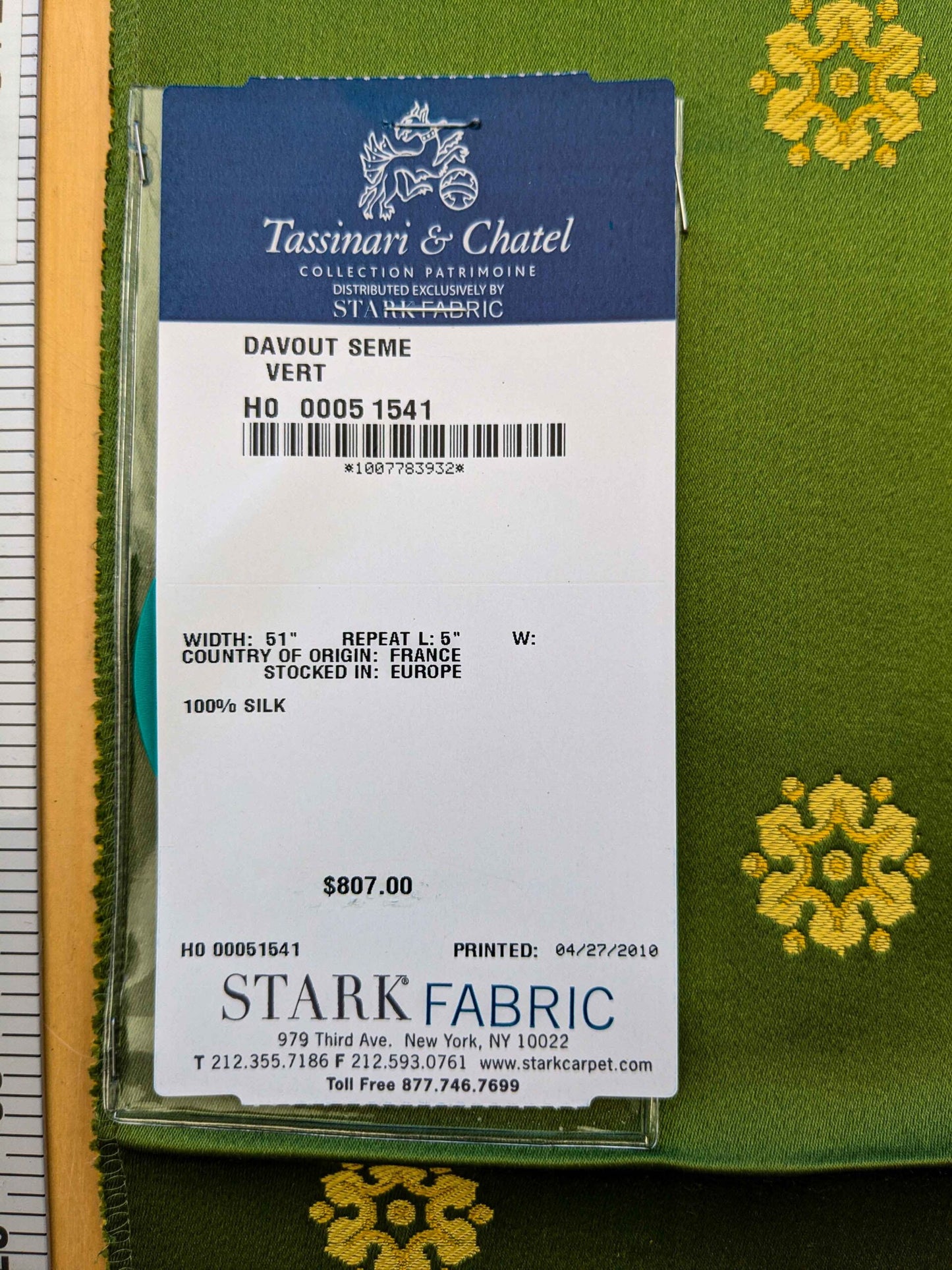 25 EV36 Tassinari and Chatel Davout Seme Vert Green Gold Silk Botanical Neoclassical 25"x25"