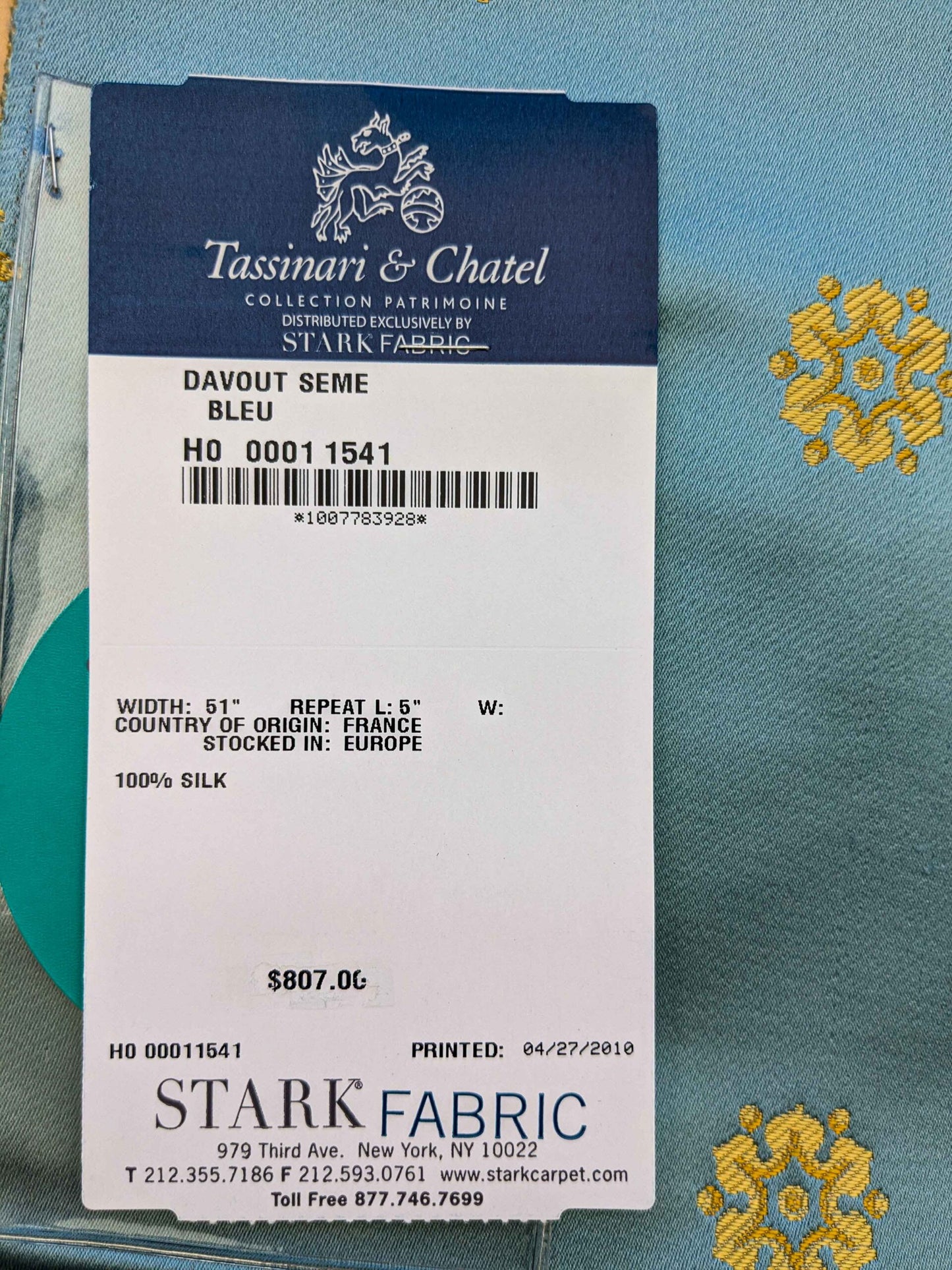 27 EV36 Tassinari and Chatel Davout Seme Bleu Blue Gold Silk Botanical Neoclassical 25"x26"