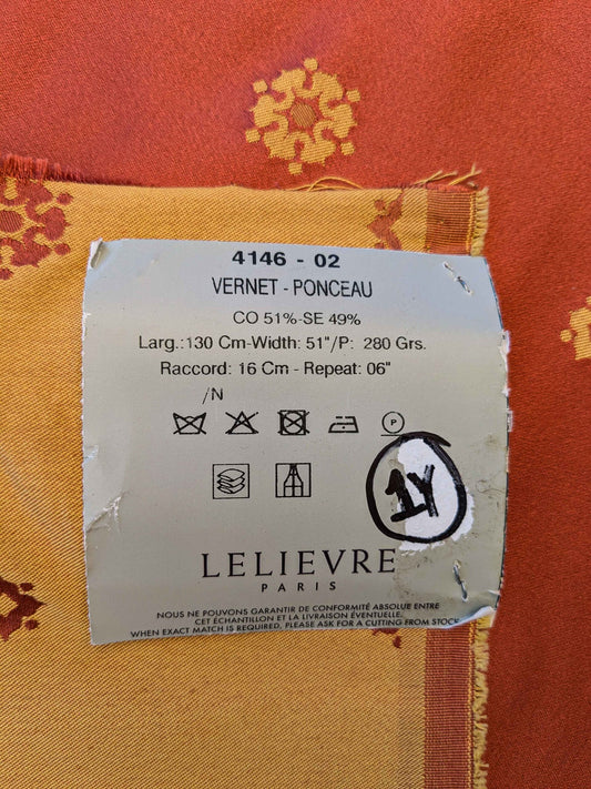 28 EV36 Lelievre Paris Vernet Ponceau Cotton Silk Orange Gold Botanical Neoclassical 1yd x 52"