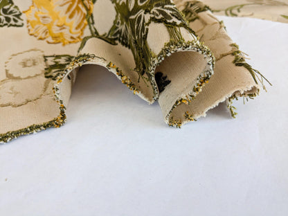 39"L x 57"wide  Floral Botanical Tree Foliage French Court Yellow Green on White Cream