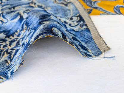 28" L x 56"W Damask Figurative Neoclassical Baroque Caimano in Blue and Gold Silk Lampas