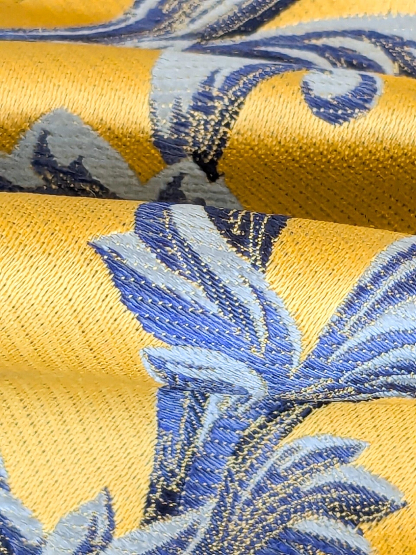 28" L x 56"W Damask Figurative Neoclassical Baroque Caimano in Blue and Gold Silk Lampas