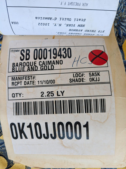 28" L x 56"W Damask Figurative Neoclassical Baroque Caimano in Blue and Gold Silk Lampas