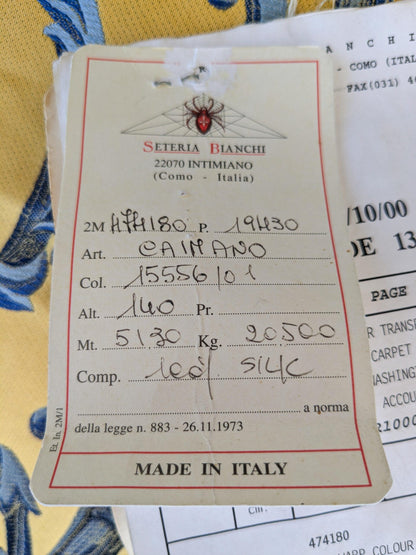 28" L x 56"W Damask Figurative Neoclassical Baroque Caimano in Blue and Gold Silk Lampas