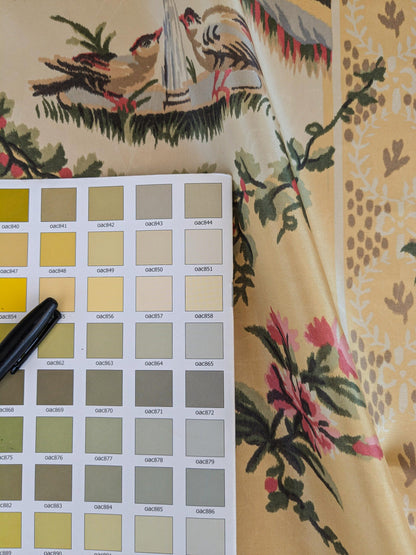 57"L x 61"W  Scalamandre Lelievre Multi on Yellow "FOUNTAINEBLEAU" Love Bird Dove Pink Rose French Fabric