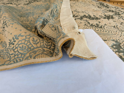 2 EV37 2.4yards Old World Weavers Ambliornite Grande Azure Blue Woven Gray Beige Floral Silk MSRP USD 500+/y