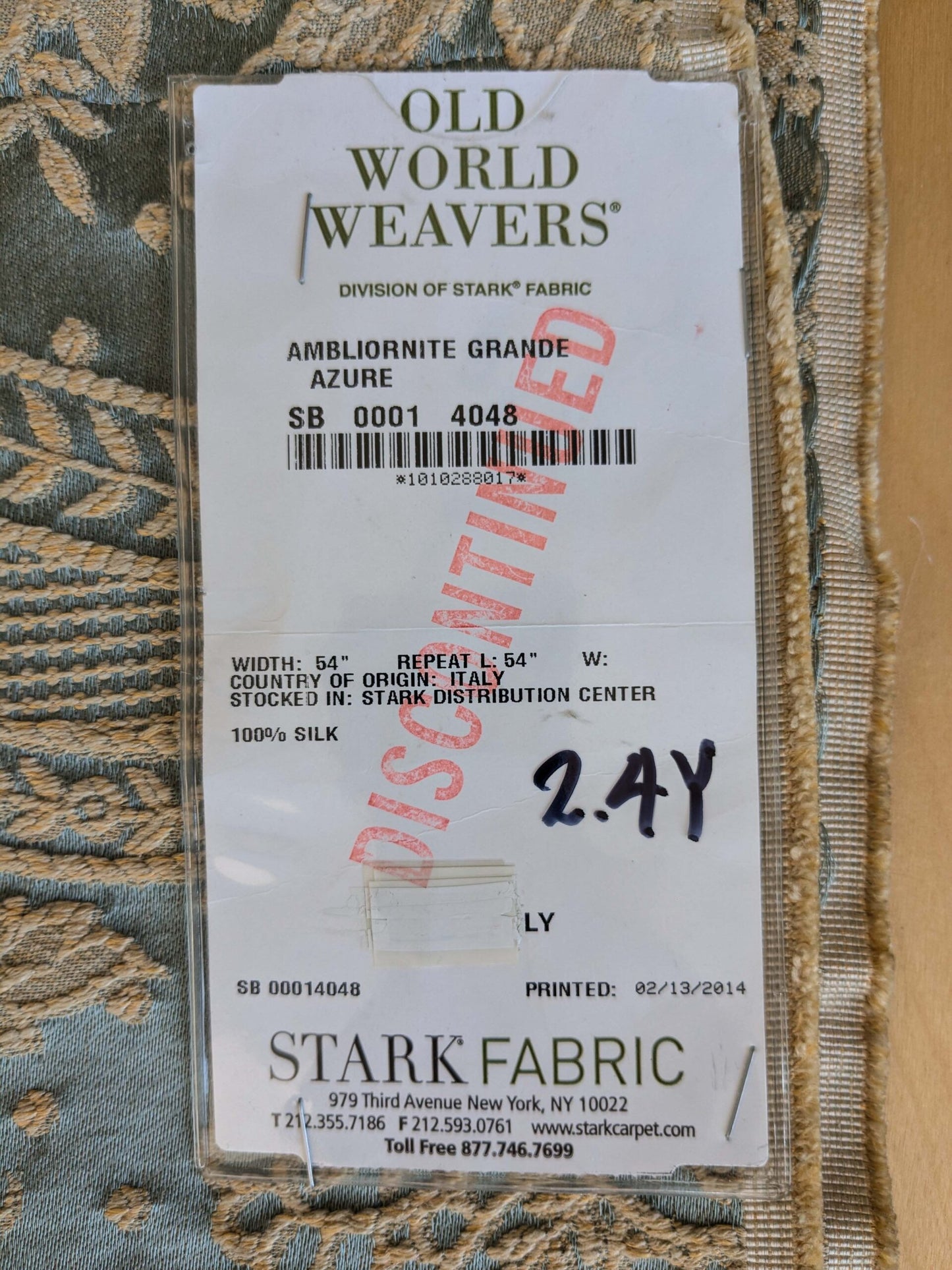 2 EV37 2.4yards Old World Weavers Ambliornite Grande Azure Blue Woven Gray Beige Floral Silk MSRP USD 500+/y