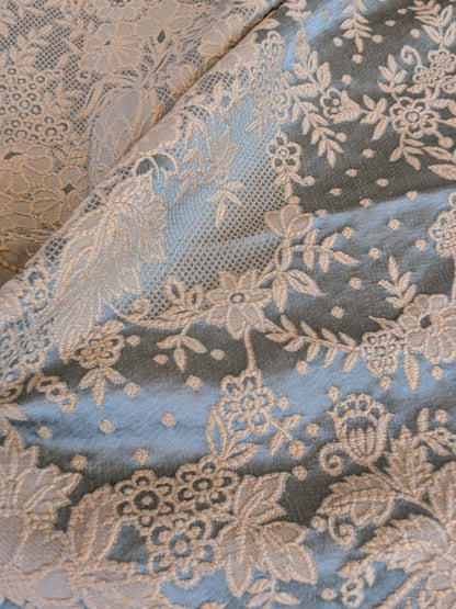 2 EV37 2.4yards Old World Weavers Ambliornite Grande Azure Blue Woven Gray Beige Floral Silk MSRP USD 500+/y