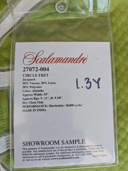 5 EV37 1.3 yards Scalamandre Circle Fret Absinthe Green Jacquard Fretwork Lattice MSRP USD264/y