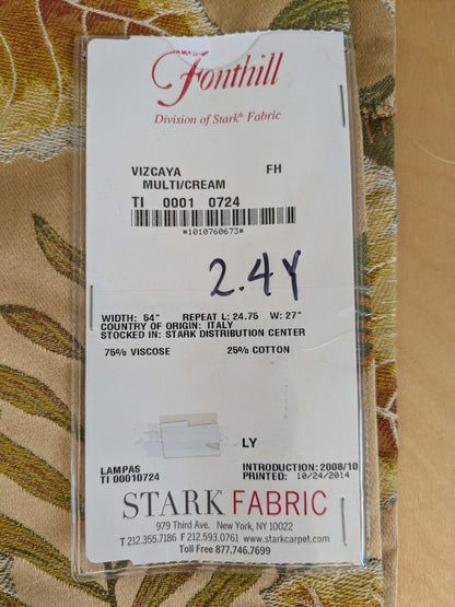7 EV37 2.4 yards Scalamandre Fonthill Vizcaya Multi Cream Lampas Green Pink Brown Floral Botanical MSRP 358/y