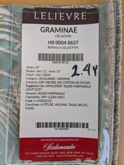 8 EV37 2.4 yards Lelievre Paris Graminae Celadon Blue White Jacquard Wovens Grass