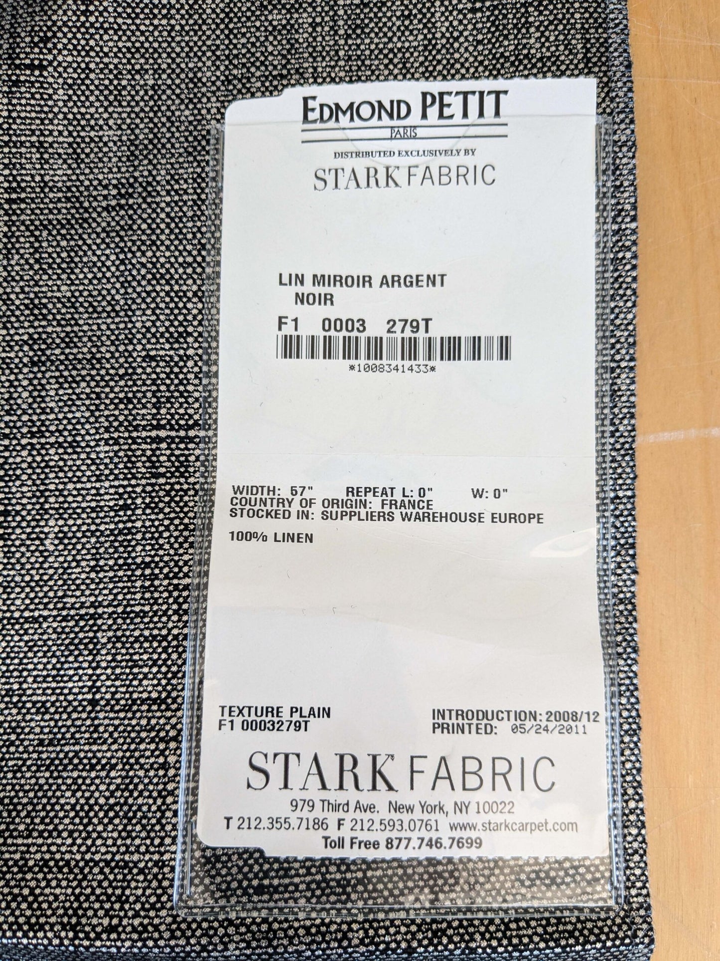 10 EV37 25" x 27" Edmond Petit Lin Miroir Argent Noir Silver Black Texture Solid Linen MSRP USD594/y