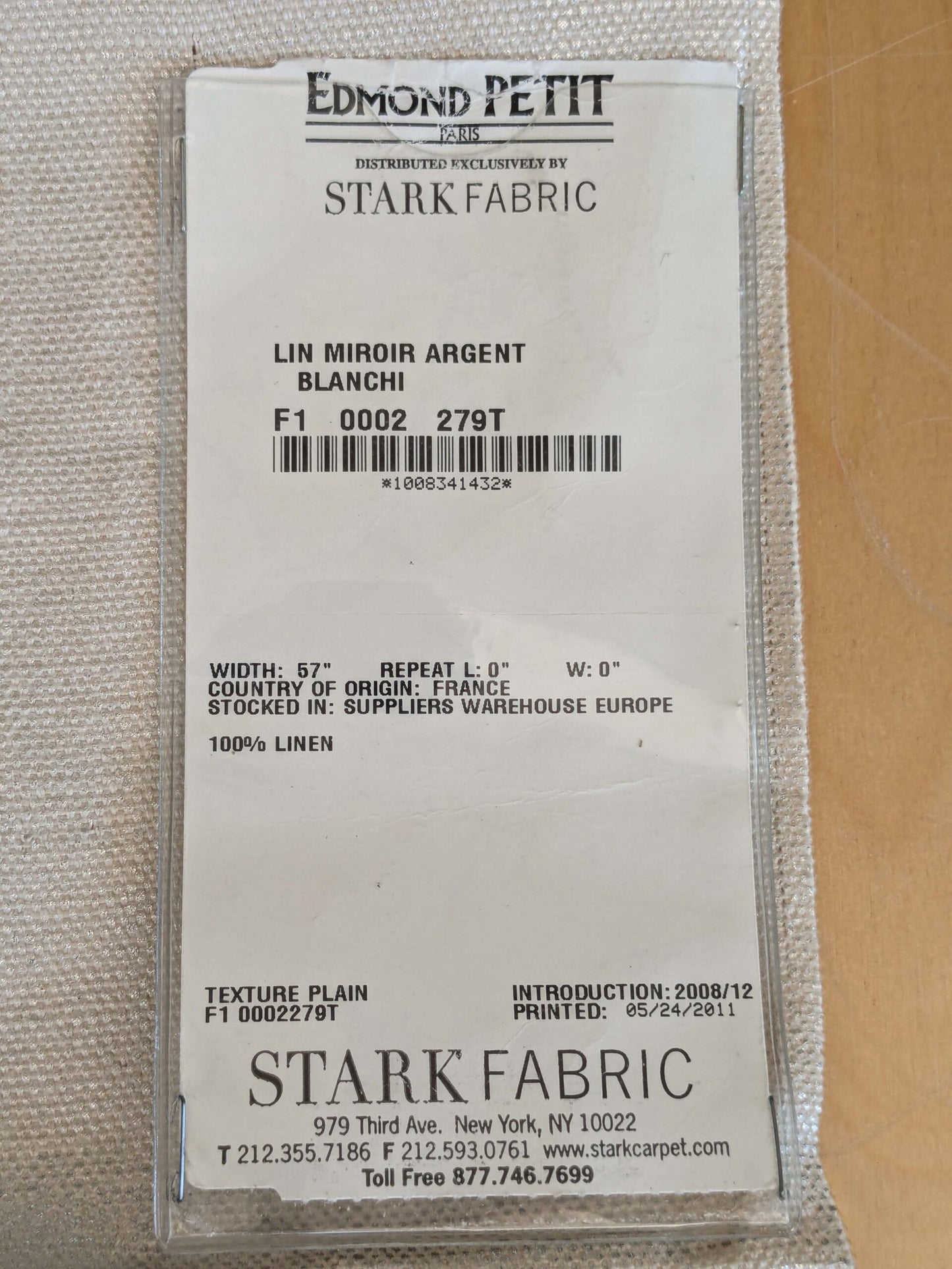 13 EV37 25" x 27" Edmond Petit Lin Miroir Argent Blanchi White Cream Texture Solid Linen MSRP USD594/y