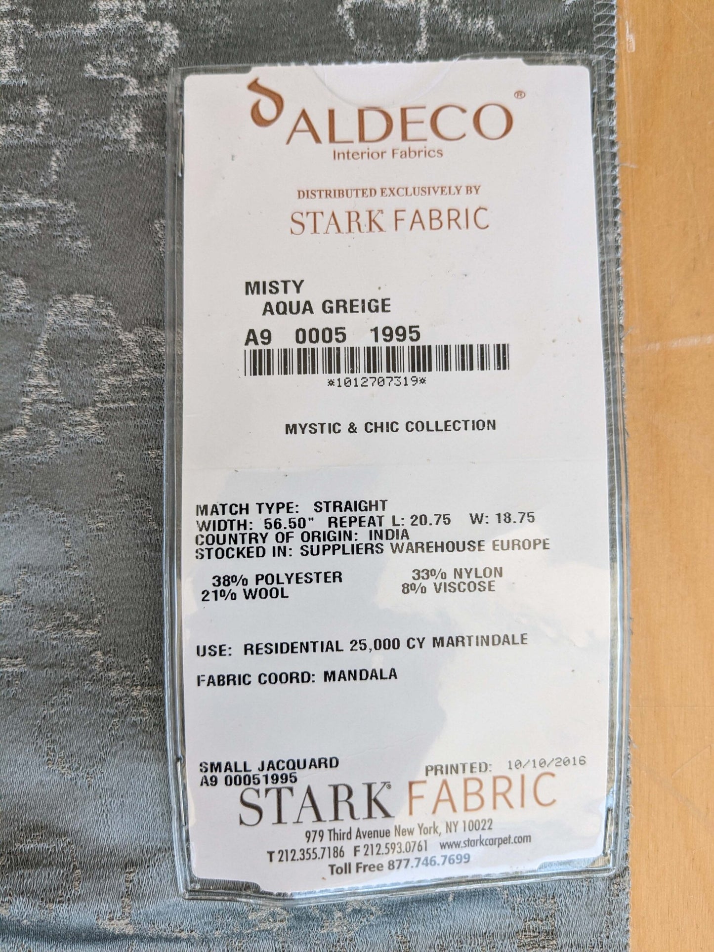 16 EV37 26" x 27" Aldeco Misty Aqua Greige Gray Abstract Small Jacquard