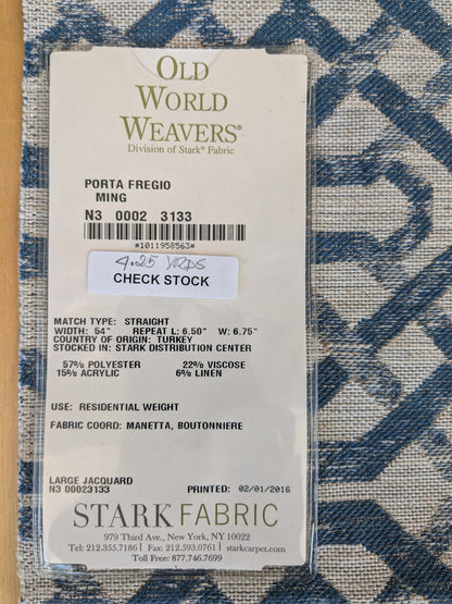 21 EV37 26" x 27" Old World Weavers Porta Fregio Ming Blue White Cream Jacquard Geometric  Lattice Fretwork