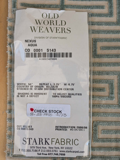 22 EV37  Old World Weavers Nexus Aqua Cut Velvet Blue Beige Viscose Geometric