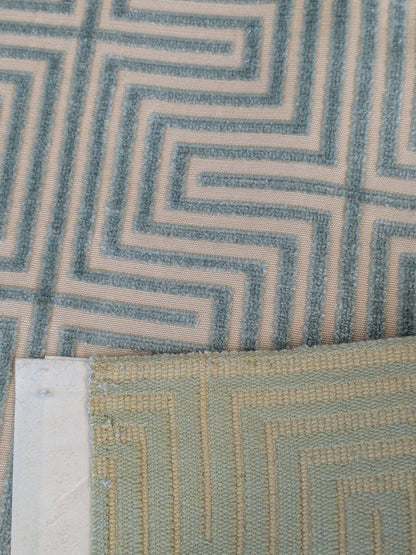 22 EV37  Old World Weavers Nexus Aqua Cut Velvet Blue Beige Viscose Geometric