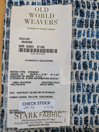 24 EV37 26" x 26" Old World Weavers Colfax Marine Blue White Outdoor Small Scale Texture
