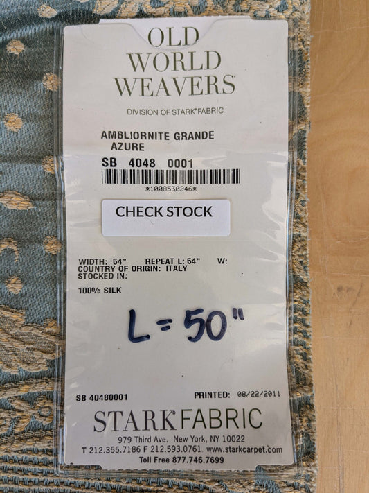 25  EV37 1.4yards 27" wide Old World Weavers Ambliornite Grande Azure BlueWoven Gray Beige Floral Silk