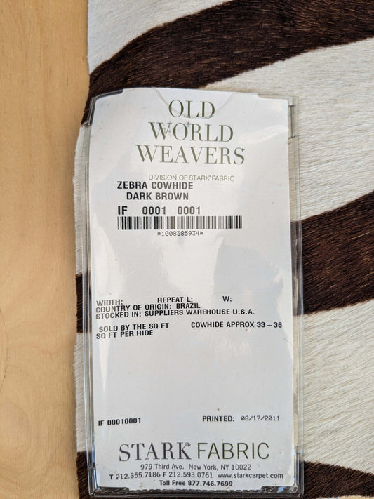 31 EV37 12" x 26" Old World Weavers Zebra Cowhide Dark Brown White Animals