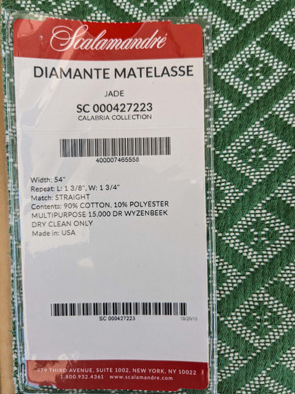 33 EV37 18" x 26" Scalamandre Diamante Matelasse Jade Green White Cotton Polyester Diamond MSRP USD298/y