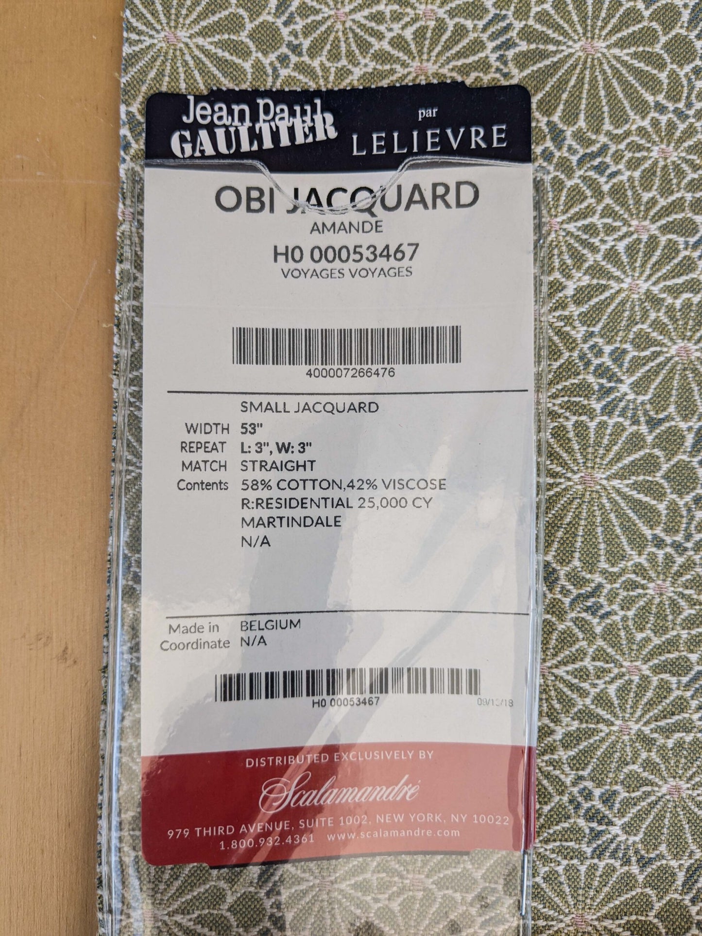 40 EV37 25" x 26" Jean Paul Gaultier Obi Jacquard Amande Green White