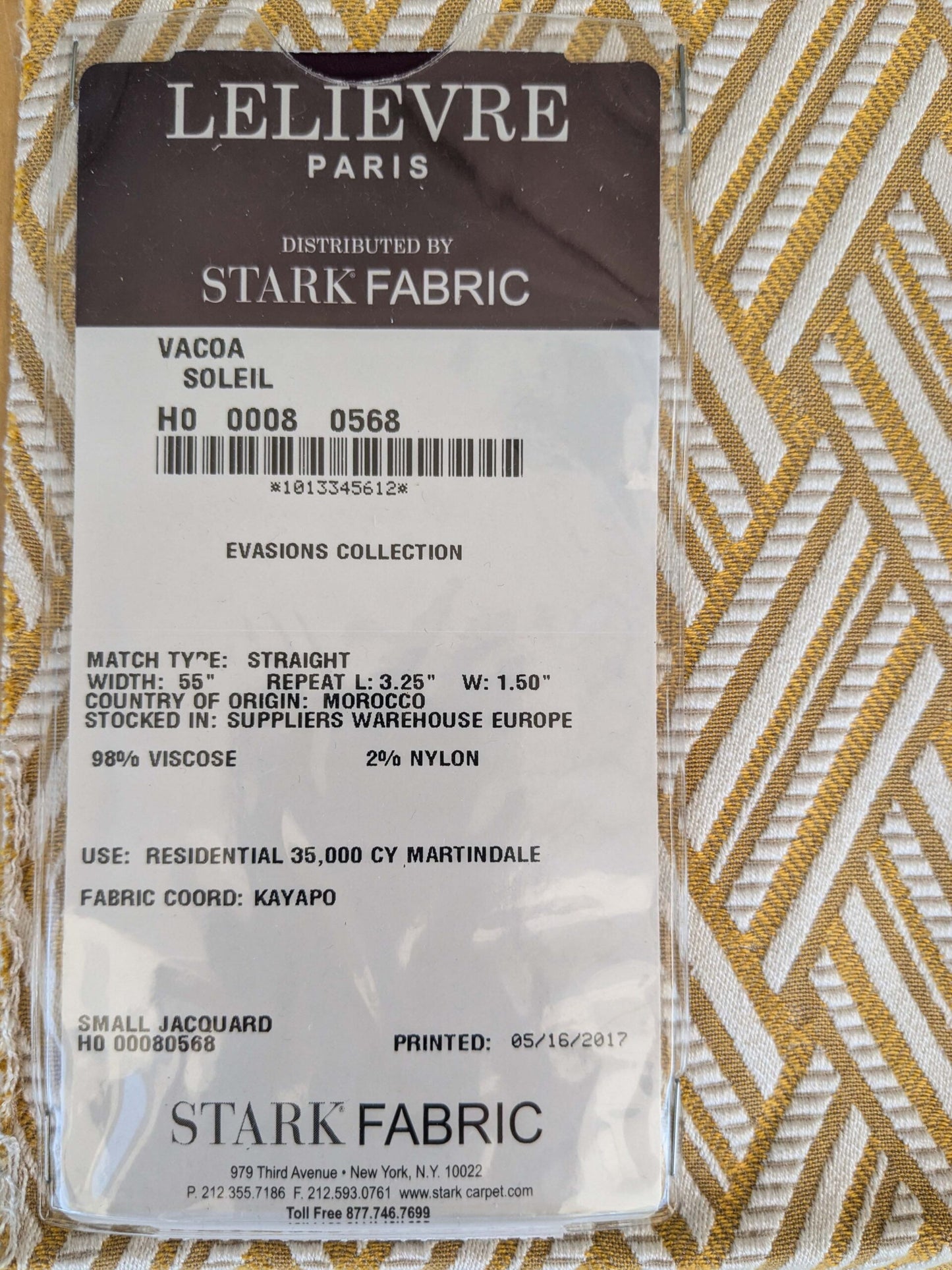 46 EV37 24" x 26" Lelievre Paris Vacoa Soleil Yellow White Diamond Ogee Viscose MSRP USD354/y