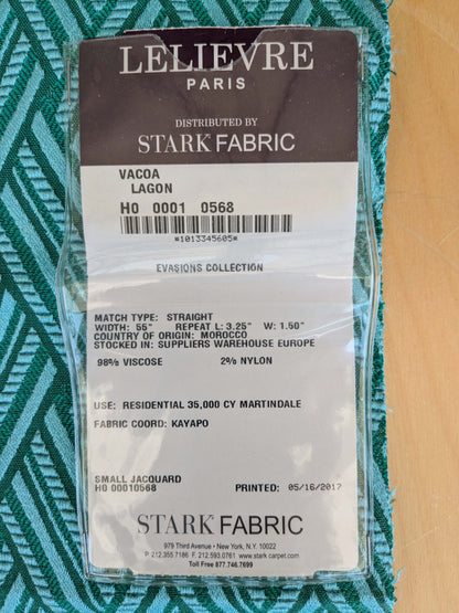 47 EV37 25" x 26" Lelievre Paris Vacoa Lagon Green Diamond Ogee Viscose MSRP USD354/y