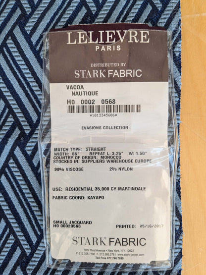 35 EV37 24" x 26" Lelievre Paris Vacoa Nautique Dark Blue Diamond Ogee Viscose MSRP USD354/y