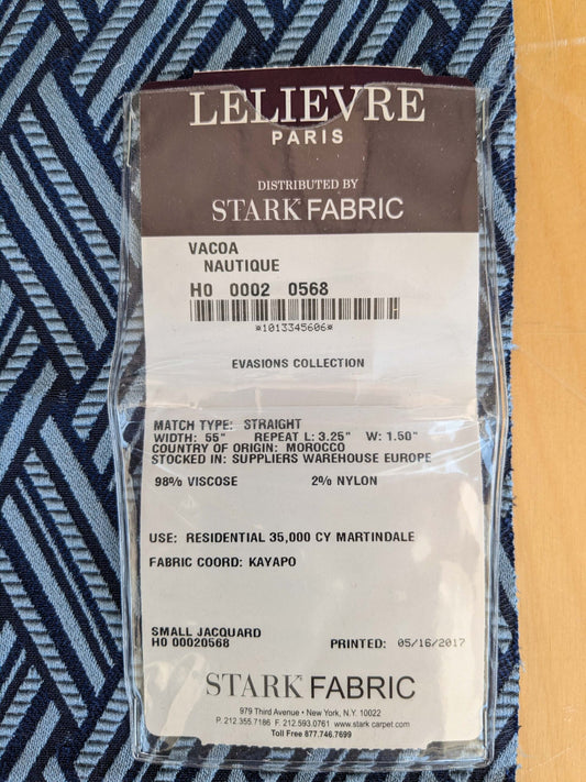 35 EV37 24" x 26" Lelievre Paris Vacoa Nautique Dark Blue Diamond Ogee Viscose MSRP USD354/y