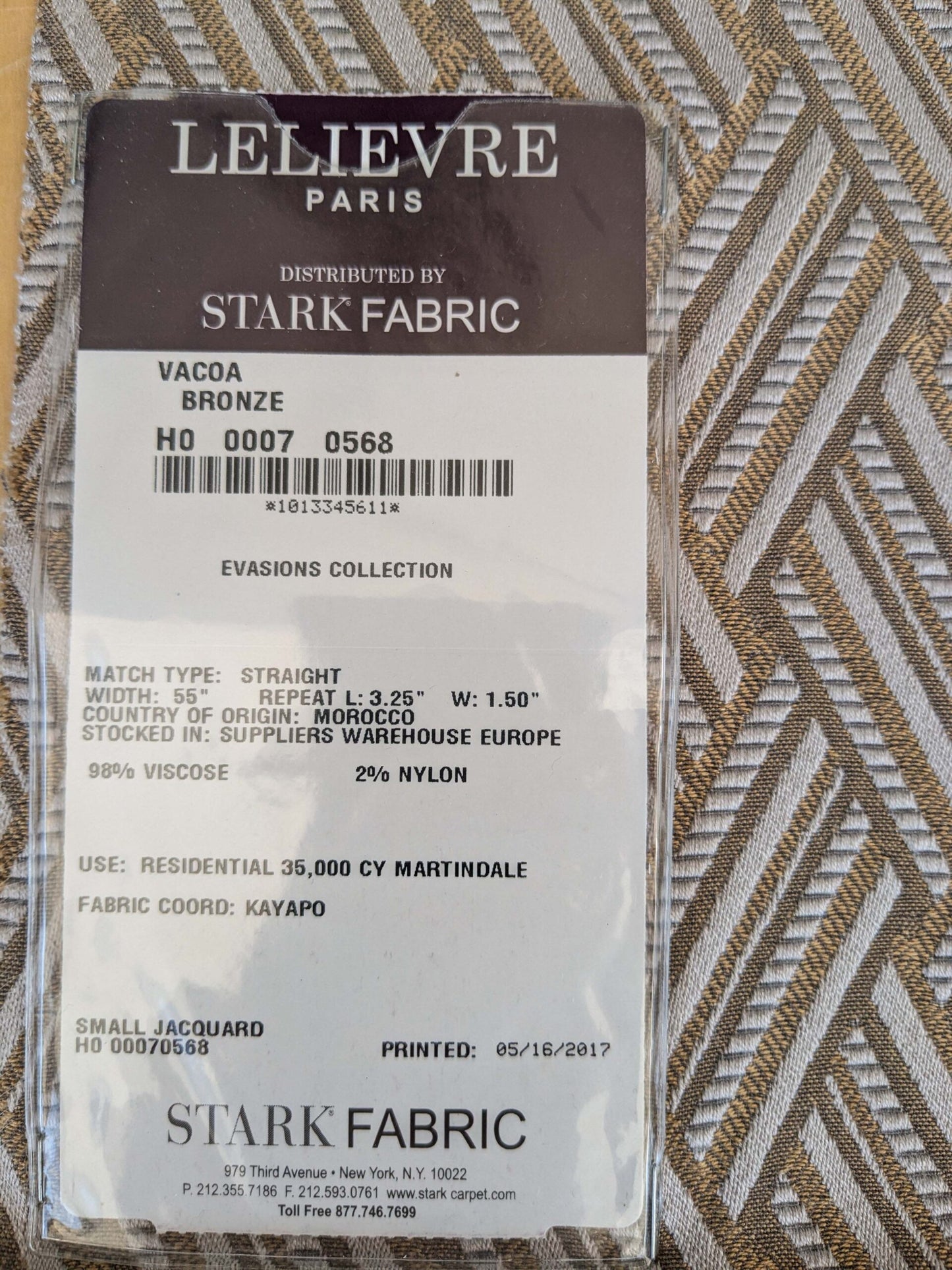 37 EV37 25" x 26" Lelievre Paris Vacoa Bronze Brown Diamond Ogee Viscose MSRP USD354/y
