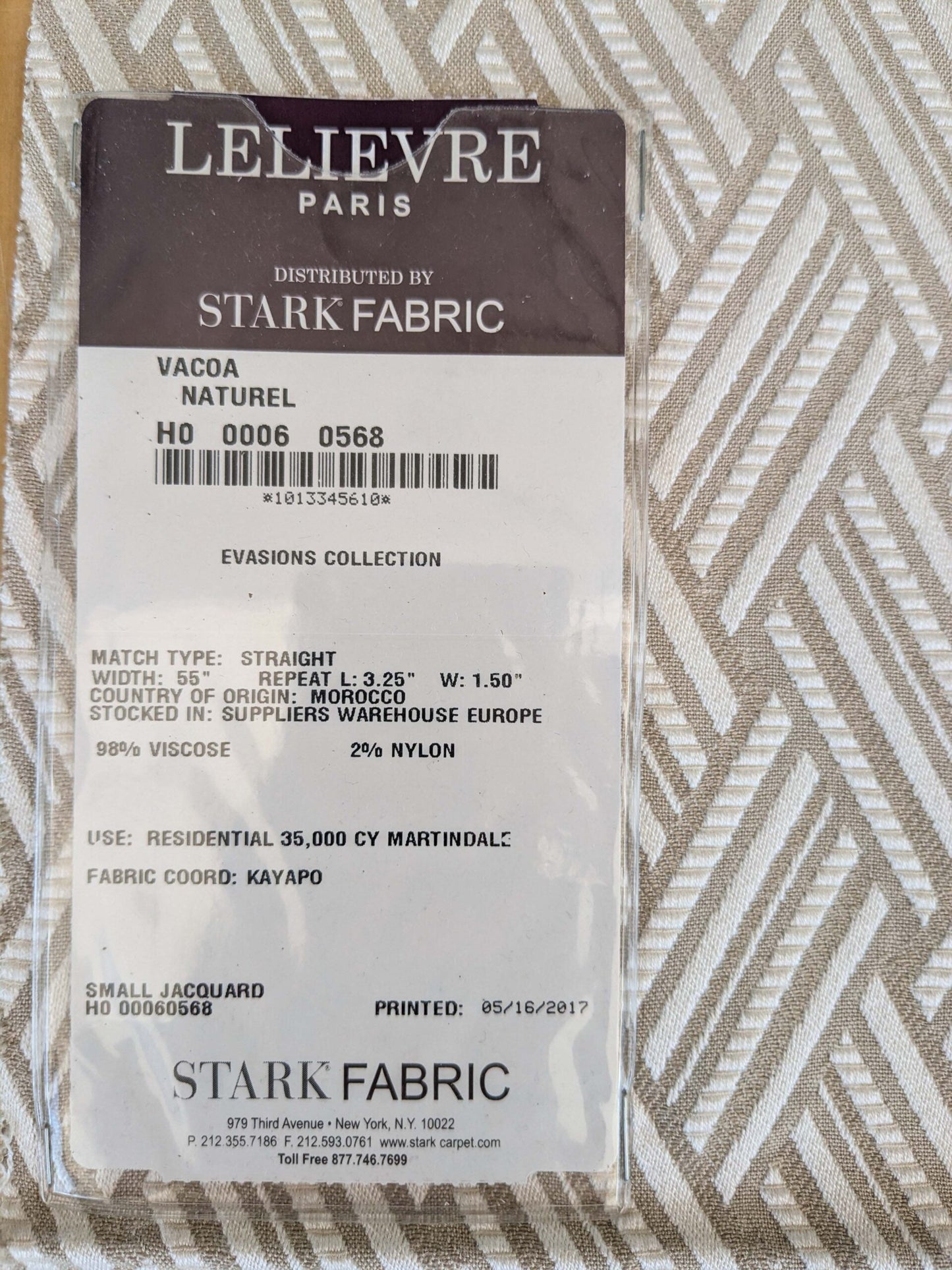 38 EV37 25" x 26" Lelievre Paris Vacoa Naturel Beige Diamond Ogee Viscose MSRP USD354/y