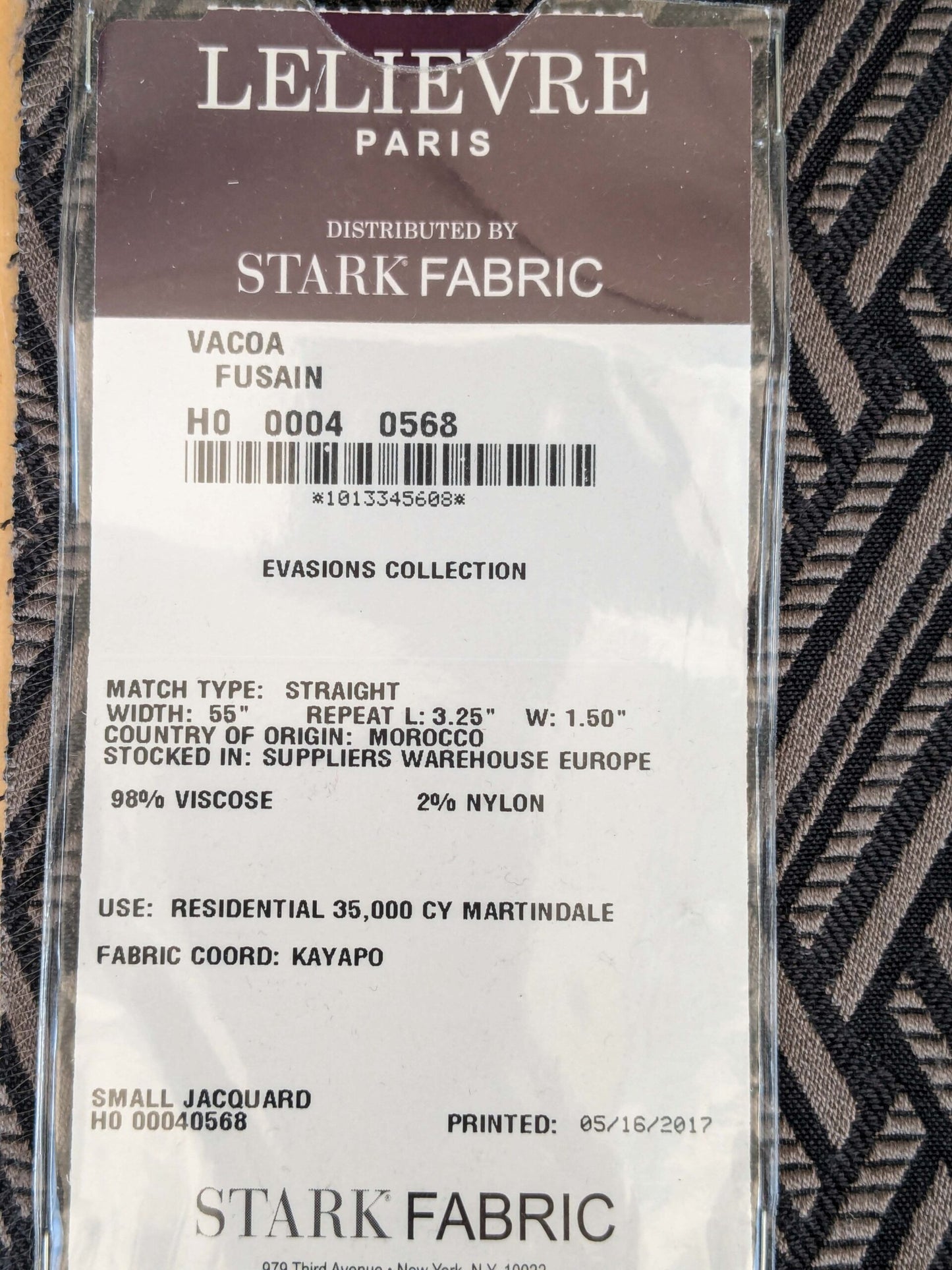 39 EV37 25" x 26" Lelievre Paris Vacoa Fusain Black Gray Diamond Ogee Viscose MSRP USD354/y