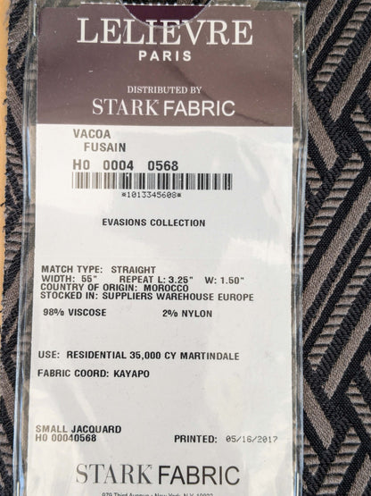 39 EV37 25" x 26" Lelievre Paris Vacoa Fusain Black Gray Diamond Ogee Viscose MSRP USD354/y