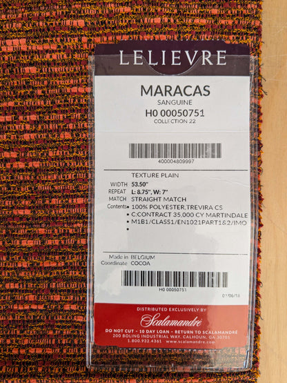 55 EV37 25" x 26" Lelievre Paris Maracas Sanguine Orange Solid Texture Polyester