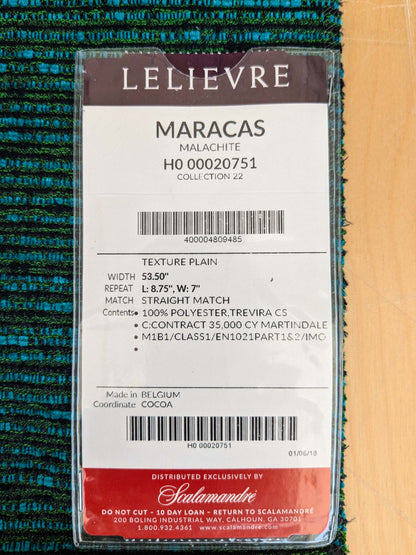 56 EV37 25" x 26" Lelievre Paris Maracas Malachite Green Solid Texture Polyester