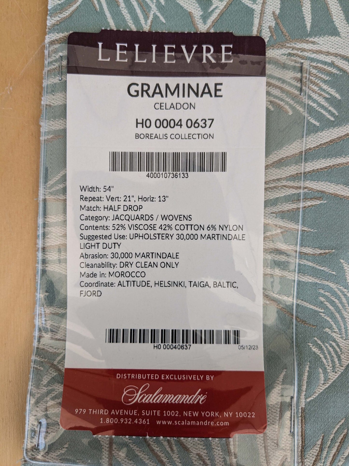 61 EV37 26" x 25" Lelievre Paris Graminae Celadon Blue White Jacquard Woven