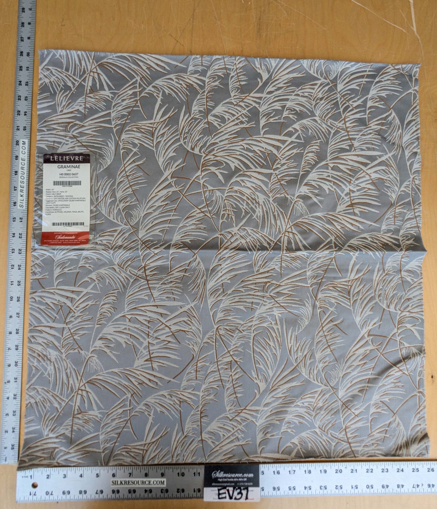 62 EV37 26" x 26" Lelievre Paris Graminae Gris Gray White Brown Tropical Jacquard Woven