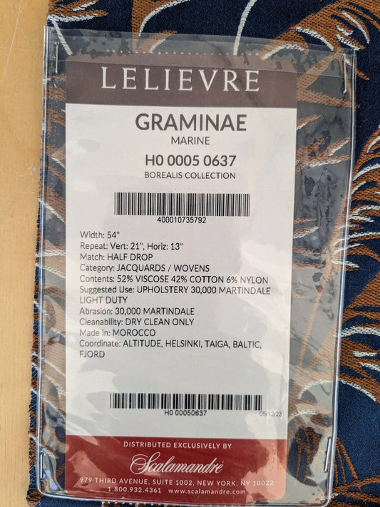 64 EV37 26" x 25" Lelievre Paris Graminae Marine Blue White Tropical Jacquard Woven